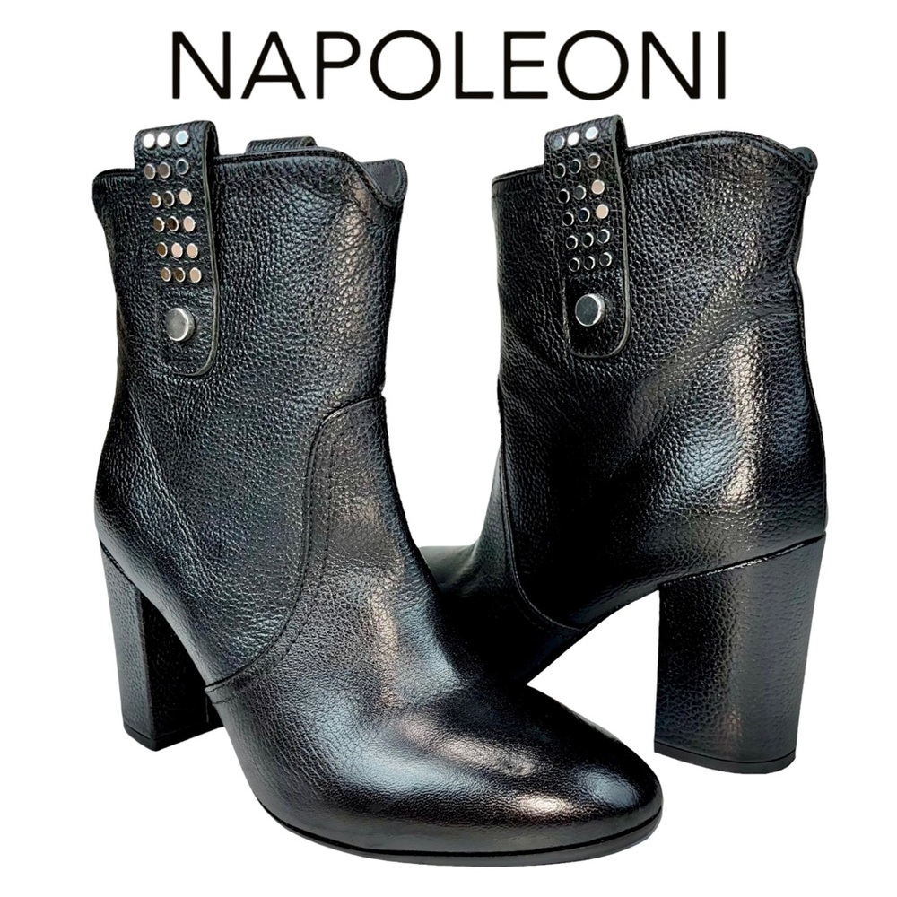 Napoleoni Full Grain High Heel Black Leather Ankle Boots Made in Italy Women 38